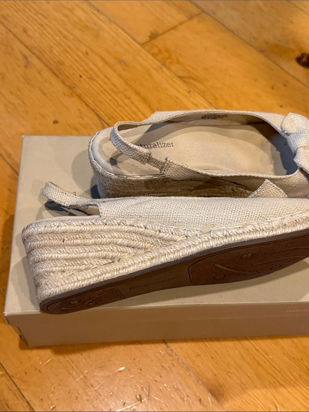 Naturalizer Neutral Tan Peep-Toe Slingback Espadrille Wedges